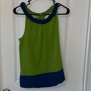 Banana Republic Lime Green and Navy Sleeveless Blouse